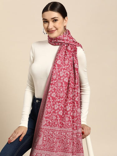 Turquoise Blue Ethnic Motifs Woven Design Shawl
